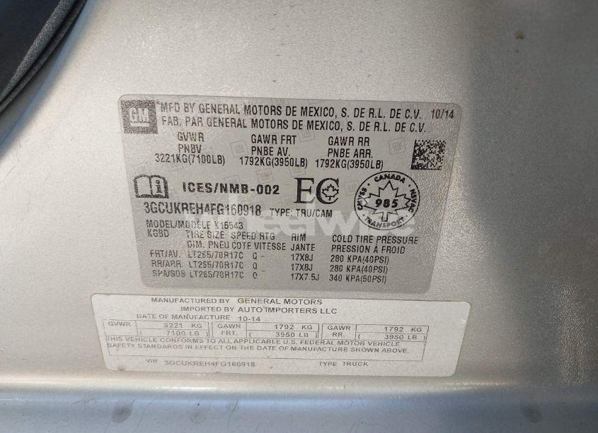 Photo 9 of 2015 Chevrolet Silverado 1500 1LT/2LT (VIN 3GCUKREH4FG160918)