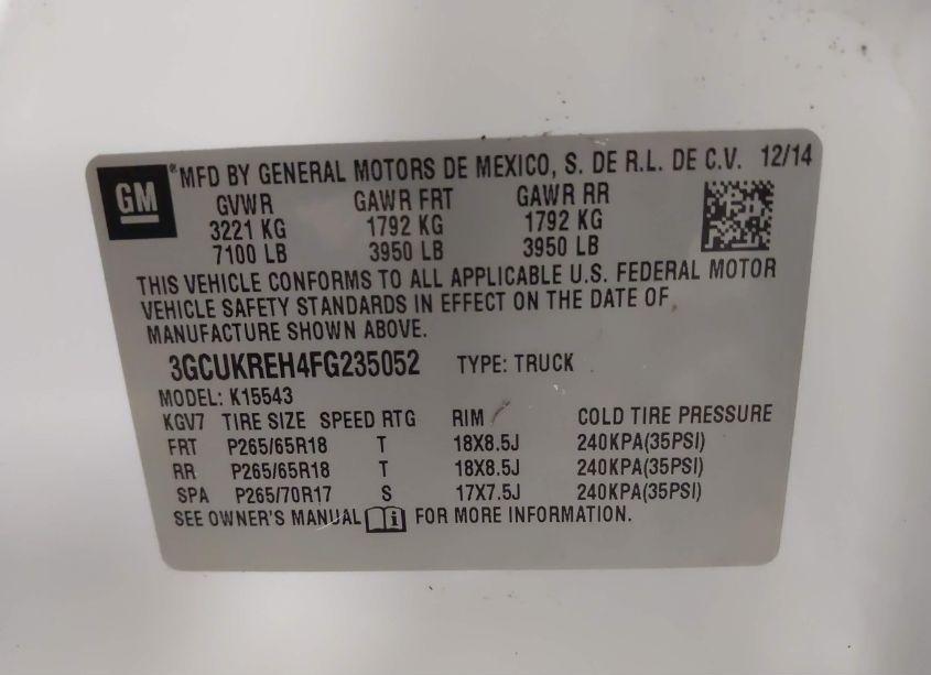 Photo 9 of 2015 Chevrolet Silverado 1500 2LT (VIN 3GCUKREH4FG235052)