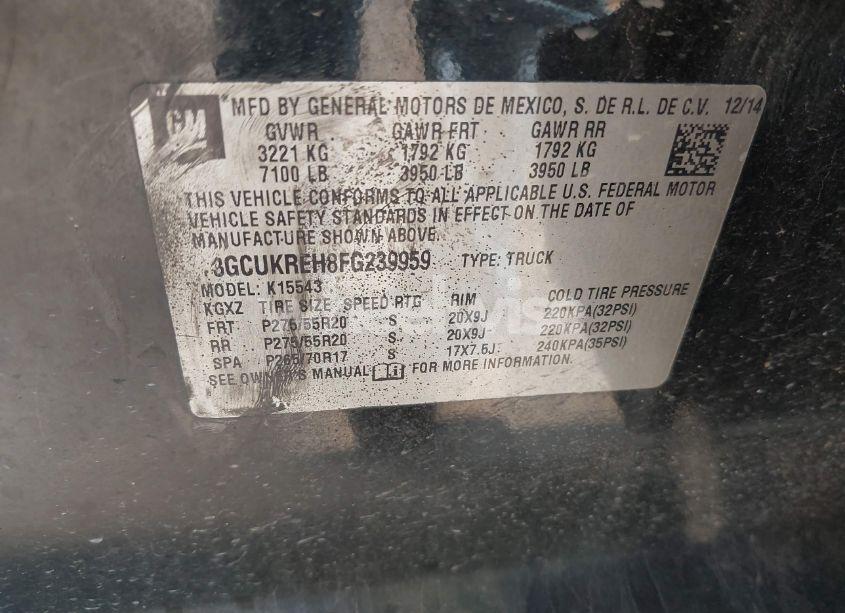 Photo 9 of 2015 Chevrolet Silverado 1500 2LT (VIN 3GCUKREH8FG239959)