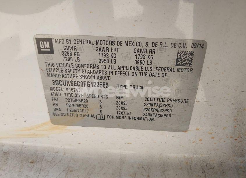 Photo 9 of 2015 Chevrolet Silverado 1500 1LZ (VIN 3GCUKSEC0FG122565)