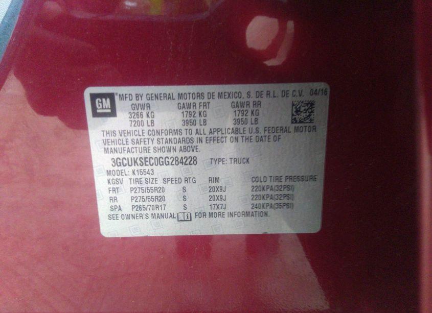 Photo 9 of 2016 Chevrolet Silverado 1500 2LZ (VIN 3GCUKSEC0GG284228)