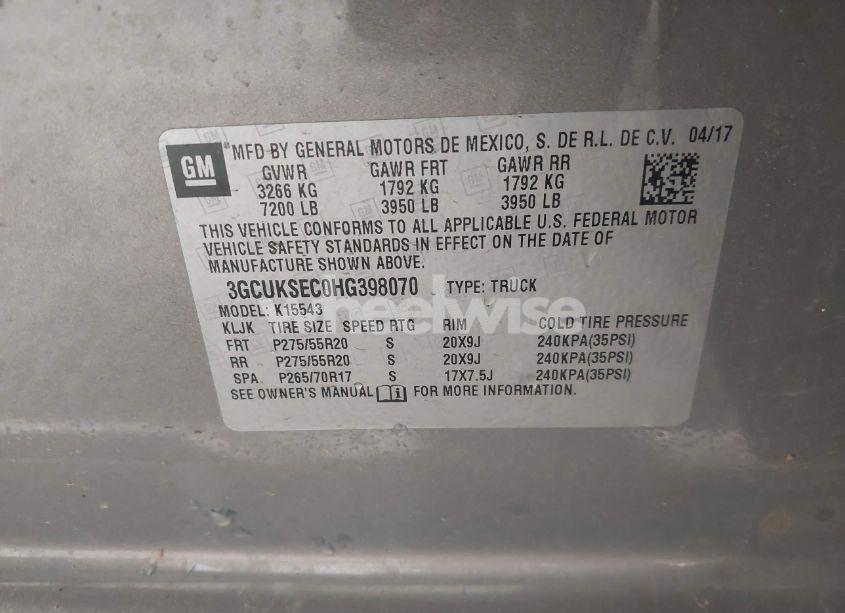 Photo 9 of 2017 Chevrolet Silverado 1500 1LZ (VIN 3GCUKSEC0HG398070)