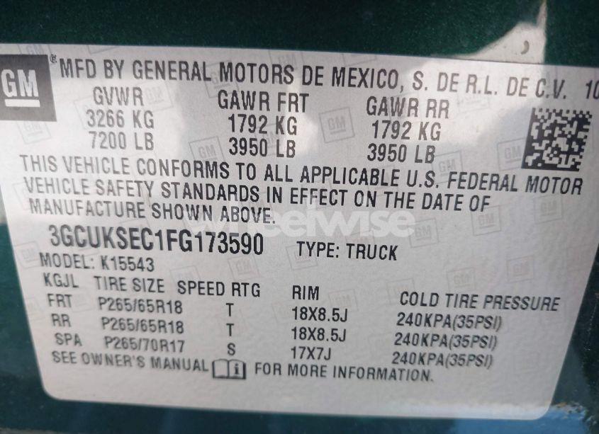 Photo 9 of 2015 Chevrolet Silverado 1500 1LZ (VIN 3GCUKSEC1FG173590)