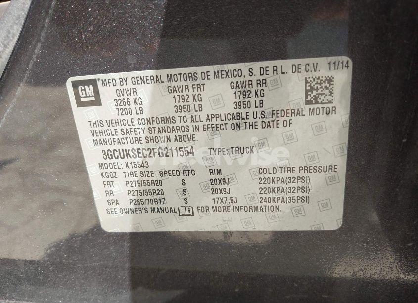 Photo 9 of 2015 Chevrolet Silverado 1500 1LZ (VIN 3GCUKSEC2FG211554)