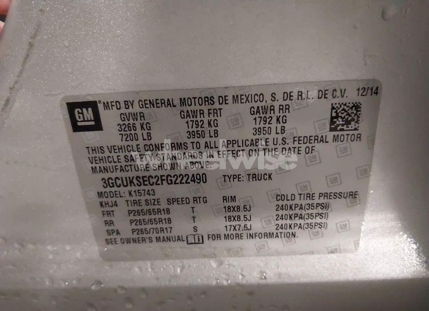 Photo 9 of 2015 Chevrolet Silverado 1500 2LZ (VIN 3GCUKSEC2FG222490)