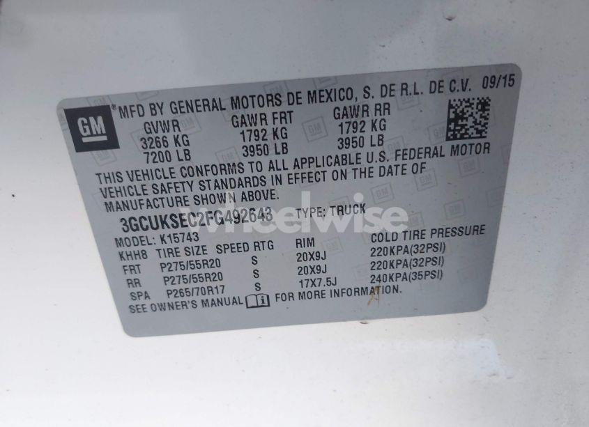 Photo 9 of 2015 Chevrolet Silverado 1500 2LZ (VIN 3GCUKSEC2FG492643)