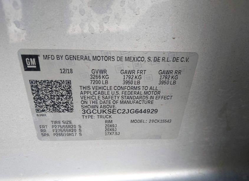 Photo 9 of 2018 Chevrolet Silverado 1500 1LZ (VIN 3GCUKSEC2JG644929)