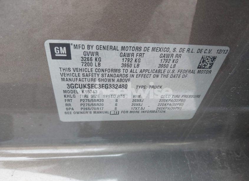 Photo 9 of 2014 Chevrolet Silverado 1500 1LZ (VIN 3GCUKSEC3EG332480)