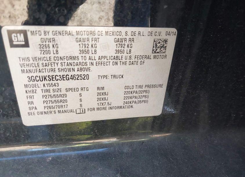 Photo 9 of 2014 Chevrolet Silverado 1500 1LZ (VIN 3GCUKSEC3EG462520)