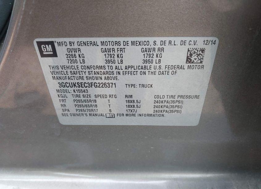 Photo 9 of 2015 Chevrolet Silverado 1500 2LZ (VIN 3GCUKSEC3FG226371)