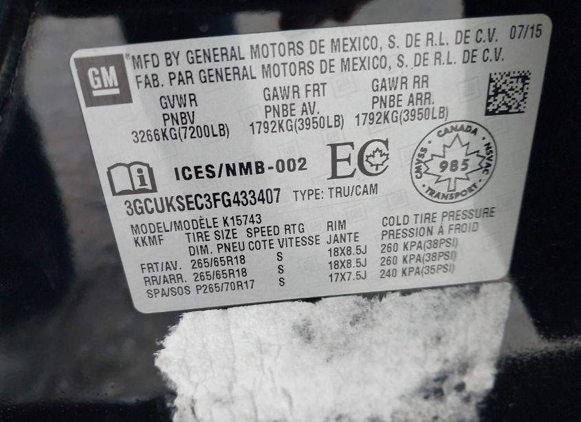 Photo 9 of 2015 Chevrolet Silverado 1500 1LZ/2LZ (VIN 3GCUKSEC3FG433407)
