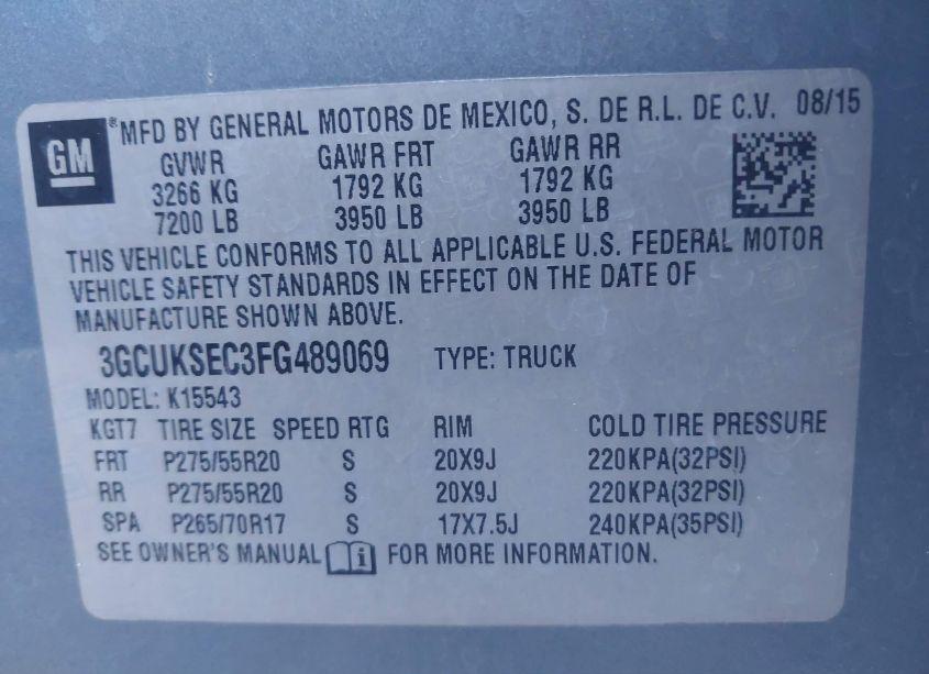 Photo 9 of 2015 Chevrolet Silverado 1500 1LZ (VIN 3GCUKSEC3FG489069)