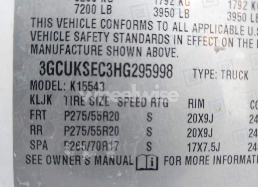 Photo 9 of 2017 Chevrolet Silverado 1500 1LZ (VIN 3GCUKSEC3HG295998)