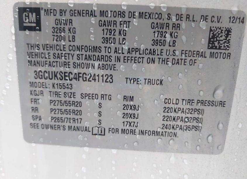 Photo 9 of 2015 Chevrolet Silverado 1500 2LZ (VIN 3GCUKSEC4FG241123)