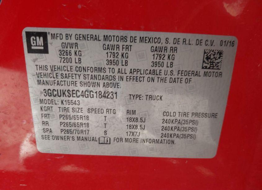 Photo 9 of 2016 Chevrolet Silverado 1500 2LZ (VIN 3GCUKSEC4GG184231)