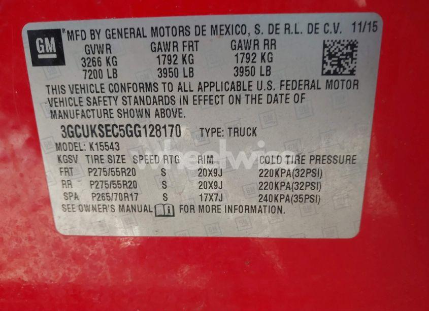 Photo 9 of 2016 Chevrolet Silverado 1500 2LZ (VIN 3GCUKSEC5GG128170)