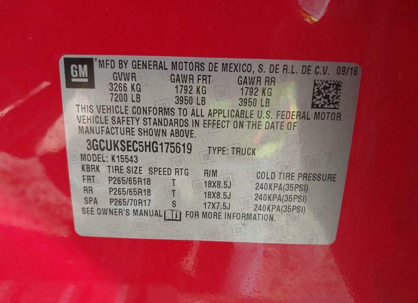 Photo 9 of 2017 Chevrolet Silverado 1500 1LZ (VIN 3GCUKSEC5HG175619)