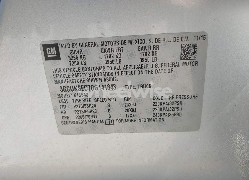 Photo 9 of 2016 Chevrolet Silverado 1500 2LZ (VIN 3GCUKSEC7GG141843)