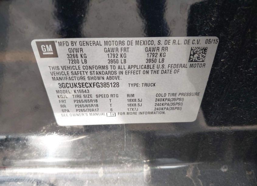 Photo 9 of 2015 Chevrolet Silverado 1500 1LZ (VIN 3GCUKSECXFG385128)