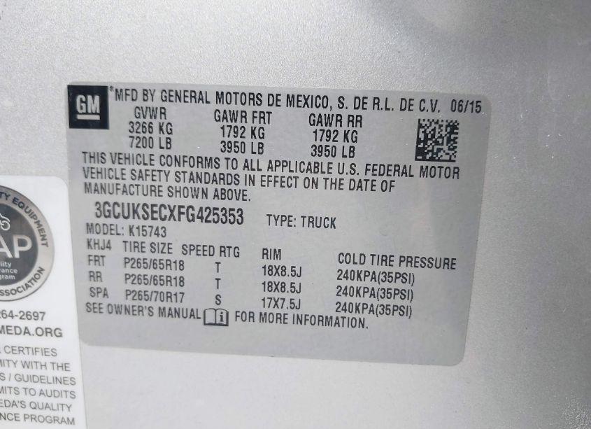 Photo 9 of 2015 Chevrolet Silverado 1500 2LZ (VIN 3GCUKSECXFG425353)