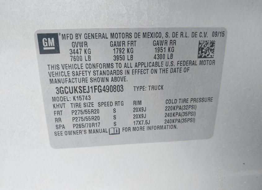 Photo 9 of 2015 Chevrolet Silverado 1500 1LZ (VIN 3GCUKSEJ1FG490803)