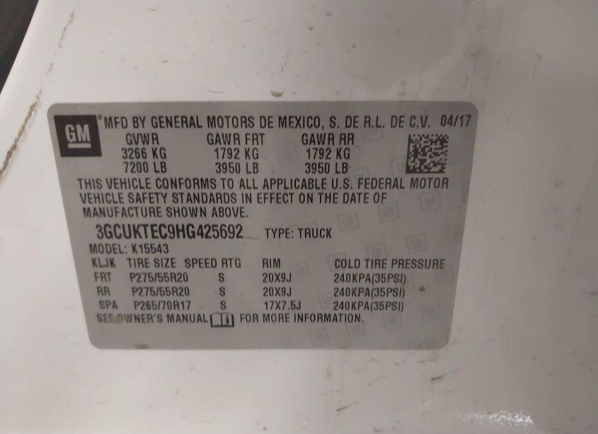 Photo 9 of 2017 Chevrolet Silverado 1500 HIGH COUNTRY (VIN 3GCUKTEC9HG425692)