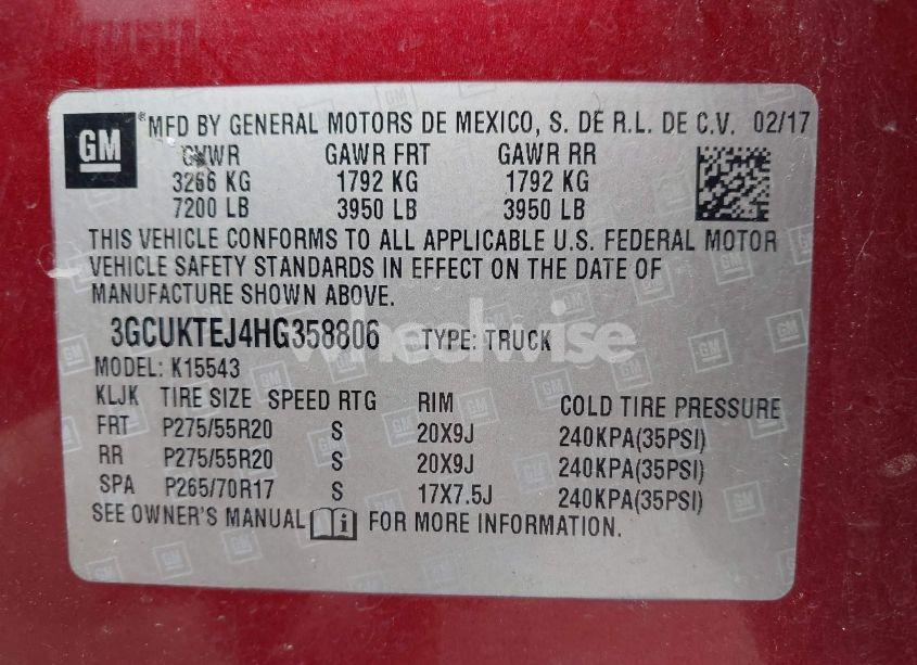 Photo 9 of 2017 Chevrolet Silverado 1500 HIGH COUNTRY (VIN 3GCUKTEJ4HG358806)