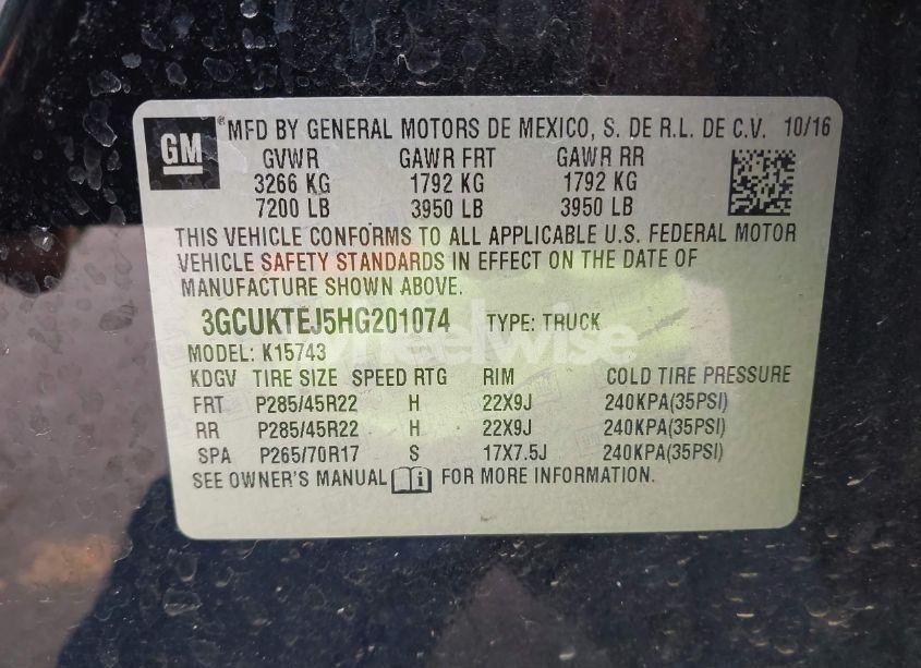 Photo 9 of 2017 Chevrolet Silverado 1500 HIGH COUNTRY (VIN 3GCUKTEJ5HG201074)