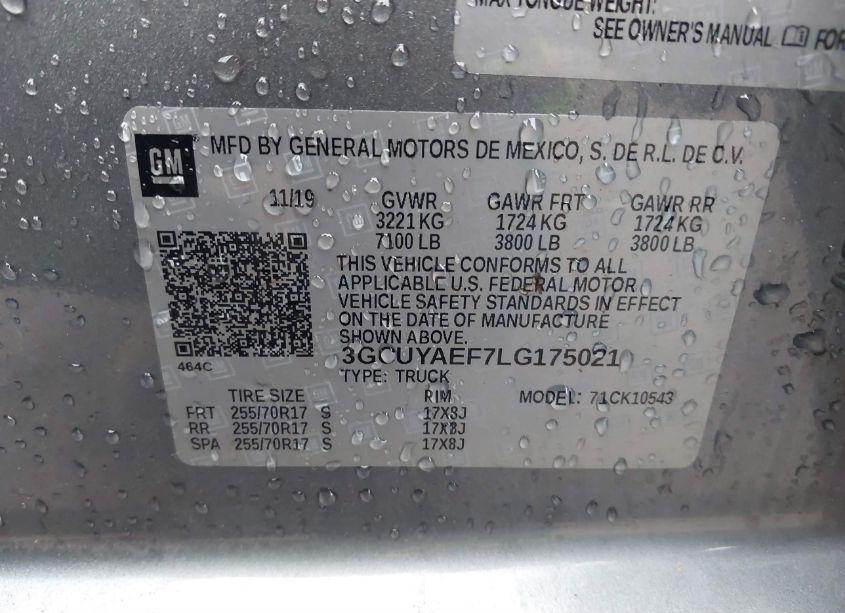 Photo 9 of 2020 Chevrolet Silverado 1500 4WD SHORT BED WT (VIN 3GCUYAEF7LG175021)