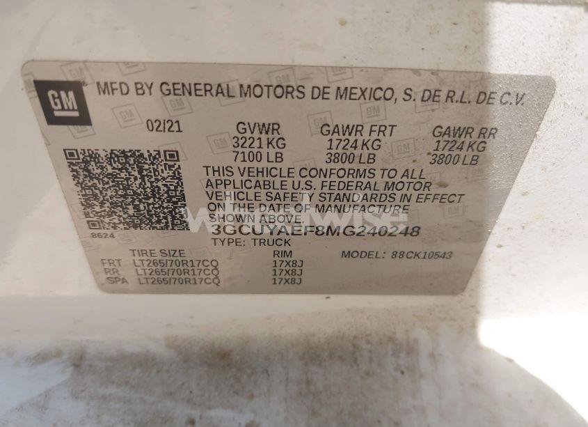 Photo 9 of 2021 Chevrolet Silverado 1500 4WD SHORT BED WT (VIN 3GCUYAEF8MG240248)