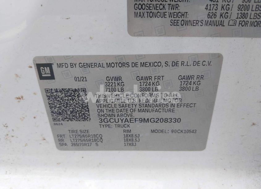 Photo 9 of 2021 Chevrolet Silverado 1500 4WD SHORT BED WT (VIN 3GCUYAEF9MG208330)