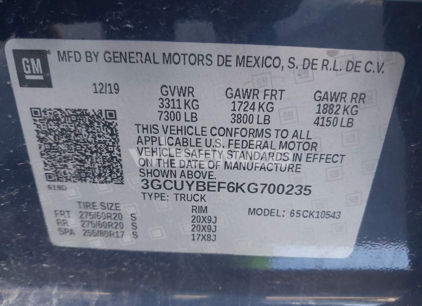 Photo 9 of 2019 Chevrolet Silverado 1500 CUSTOM (VIN 3GCUYBEF6KG700235)