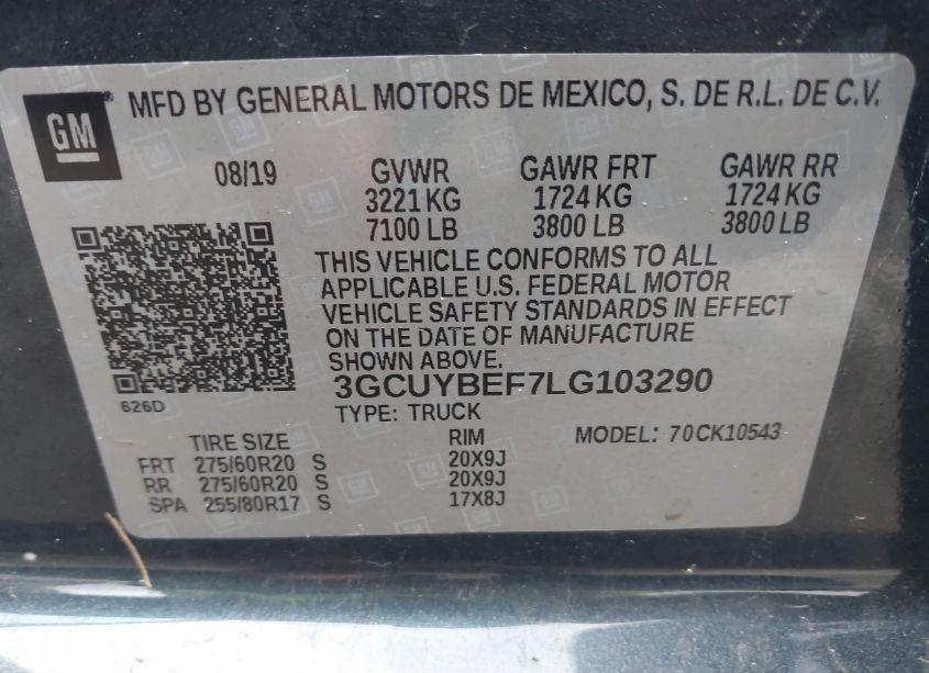 Photo 9 of 2020 Chevrolet Silverado 1500 4WD SHORT BED CUSTOM (VIN 3GCUYBEF7LG103290)