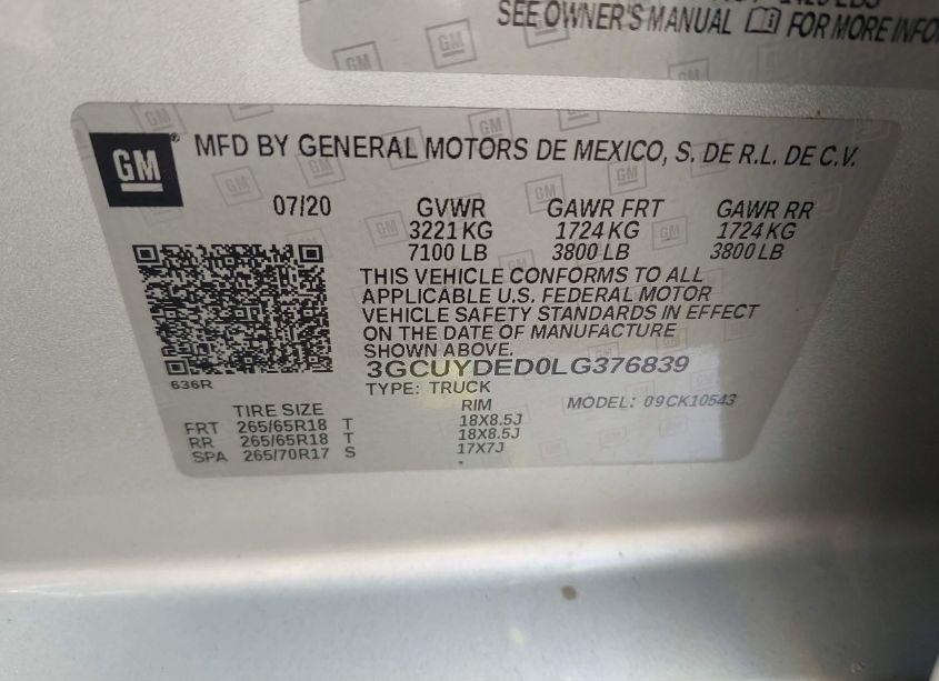 Photo 9 of 2020 Chevrolet Silverado 1500 4WD SHORT BED LT (VIN 3GCUYDED0LG376839)