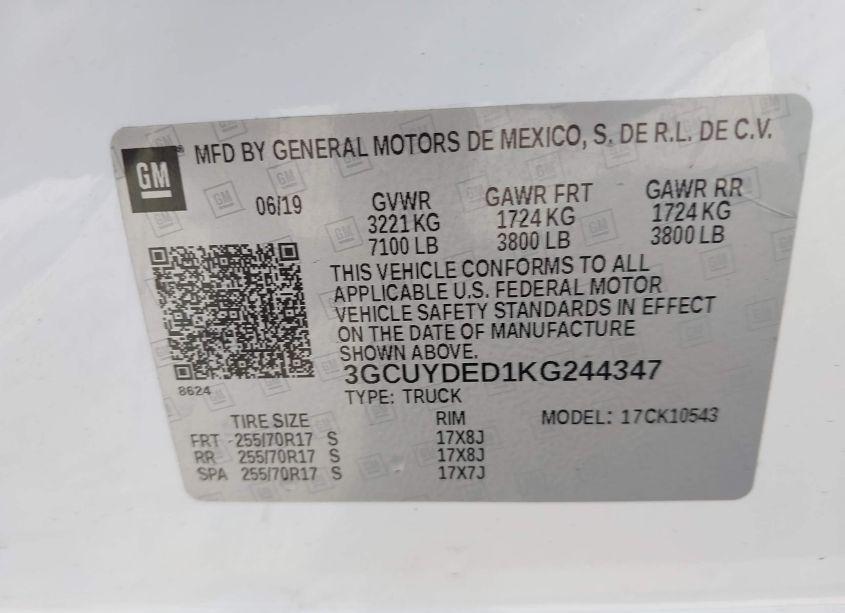 Photo 9 of 2019 Chevrolet Silverado 1500 LT (VIN 3GCUYDED1KG244347)