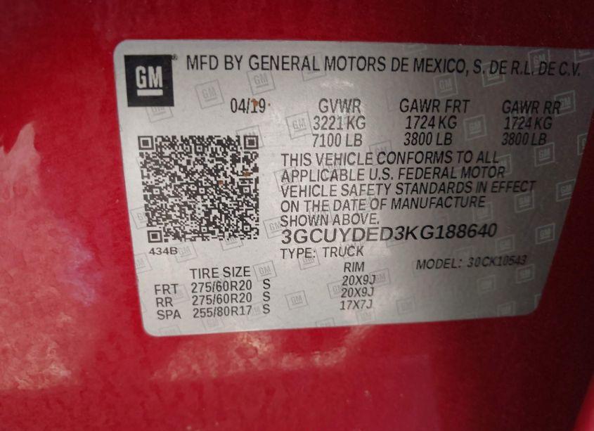 Photo 9 of 2019 Chevrolet Silverado 1500 LT (VIN 3GCUYDED3KG188640)