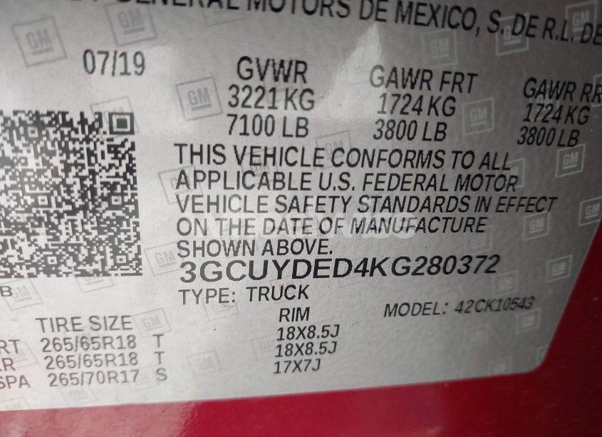 Photo 9 of 2019 Chevrolet Silverado 1500 LT (VIN 3GCUYDED4KG280372)