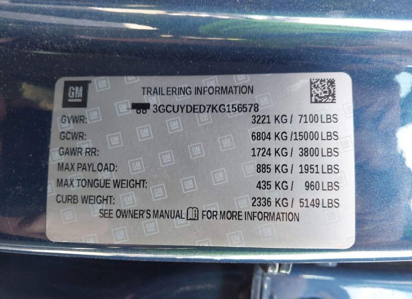 Photo 9 of 2019 Chevrolet Silverado 1500 LT (VIN 3GCUYDED7KG156578)