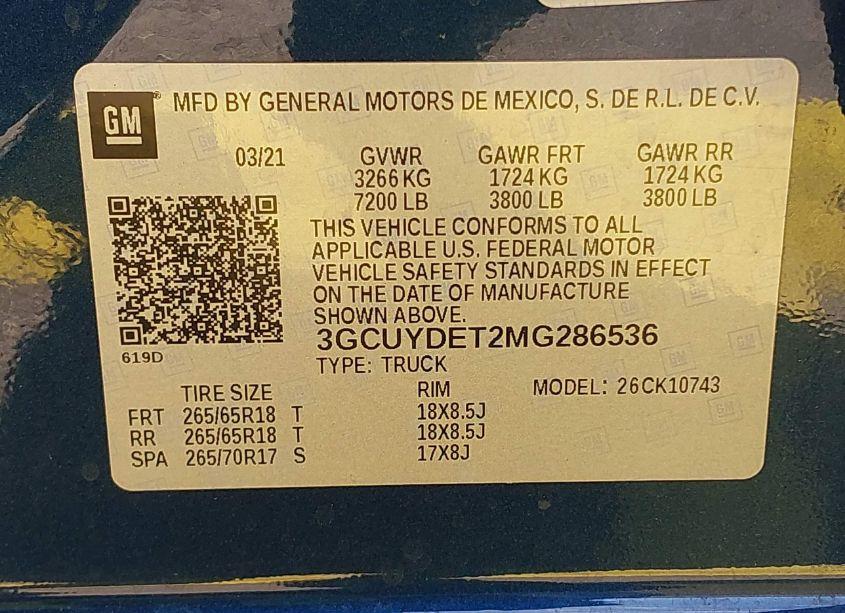 Photo 9 of 2021 Chevrolet Silverado 1500 4WD STANDARD BED LT (VIN 3GCUYDET2MG286536)