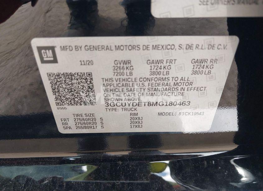 Photo 9 of 2021 Chevrolet Silverado 1500 4WD SHORT BED LT (VIN 3GCUYDET8MG180463)