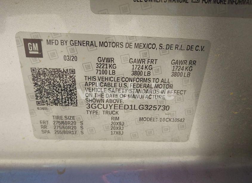 Photo 9 of 2020 Chevrolet Silverado 1500 4WD SHORT BED RST (VIN 3GCUYEED1LG325730)