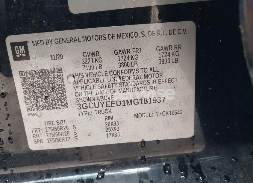 Photo 9 of 2021 Chevrolet Silverado 1500 4WD SHORT BED RST (VIN 3GCUYEED1MG181937)