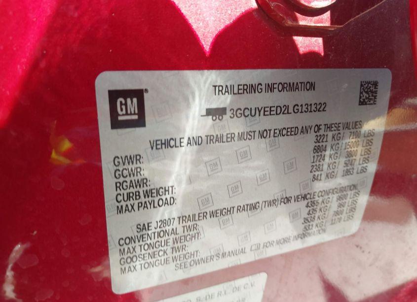 Photo 9 of 2020 Chevrolet Silverado 1500 4WD SHORT BED RST (VIN 3GCUYEED2LG131322)