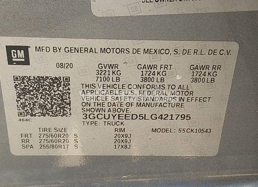 Photo 9 of 2020 Chevrolet Silverado 1500 4WD SHORT BED RST (VIN 3GCUYEED5LG421795)