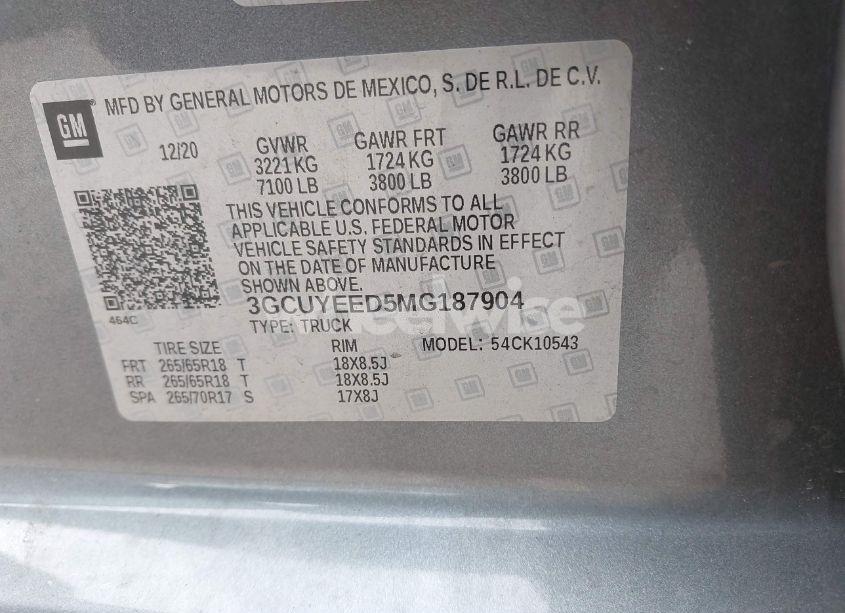 Photo 9 of 2021 Chevrolet Silverado 1500 4WD SHORT BED RST (VIN 3GCUYEED5MG187904)