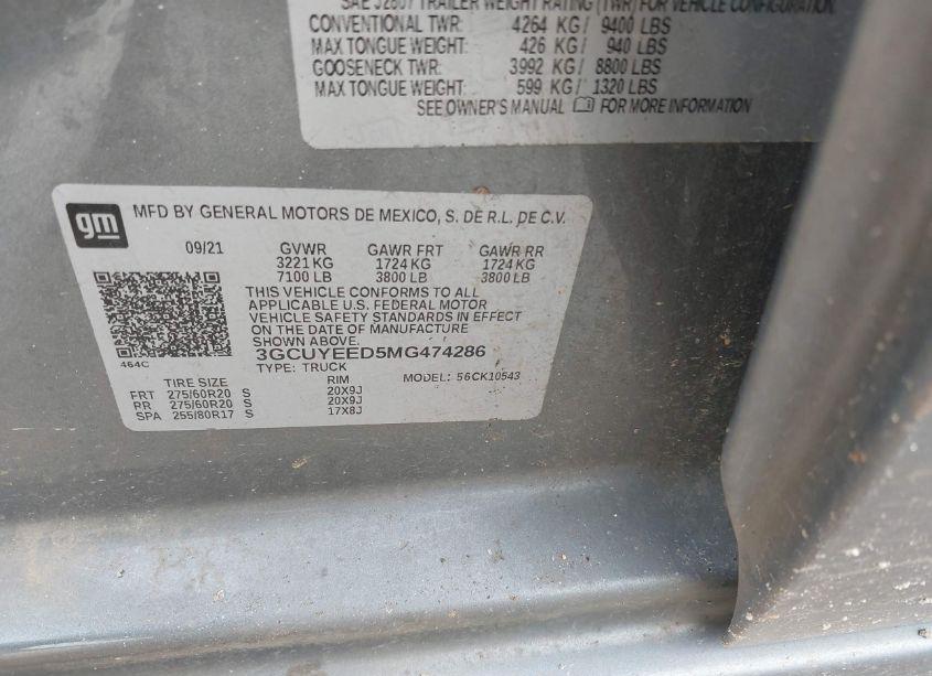 Photo 9 of 2021 Chevrolet Silverado 1500 (VIN 3GCUYEED5MG474286)