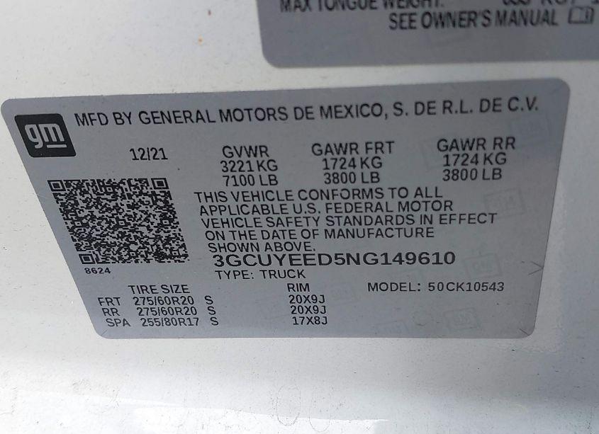 Photo 9 of 2022 Chevrolet Silverado 1500 LTD 4WD SHORT BED RST (VIN 3GCUYEED5NG149610)