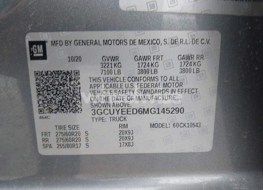 Photo 9 of 2021 Chevrolet Silverado 1500 4WD SHORT BED RST (VIN 3GCUYEED6MG145290)