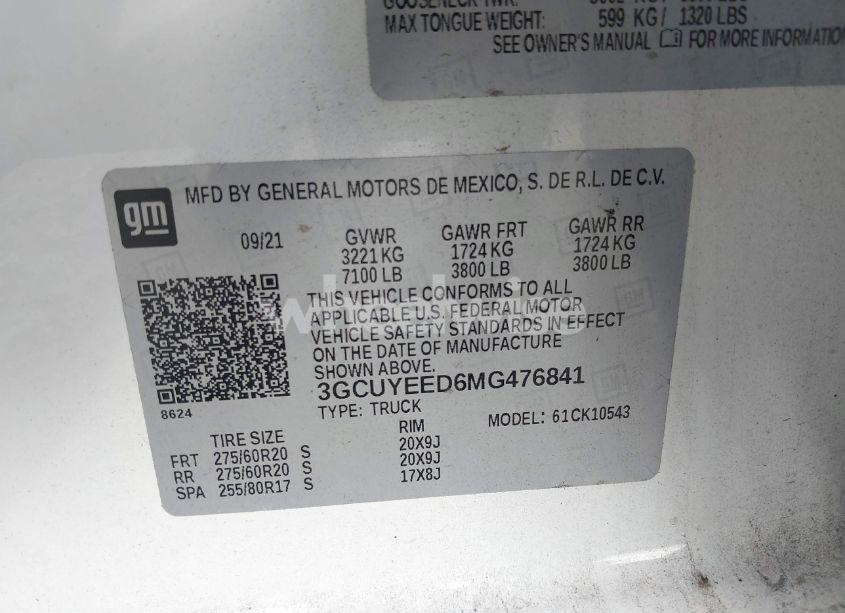 Photo 9 of 2021 Chevrolet Silverado 1500 4WD SHORT BED RST (VIN 3GCUYEED6MG476841)