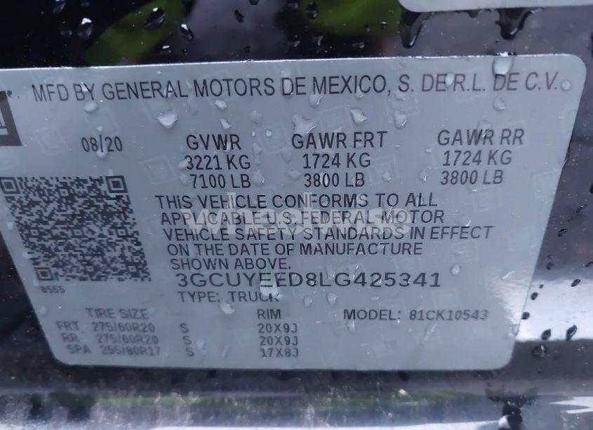 Photo 9 of 2020 Chevrolet Silverado 1500 4WD SHORT BED RST (VIN 3GCUYEED8LG425341)